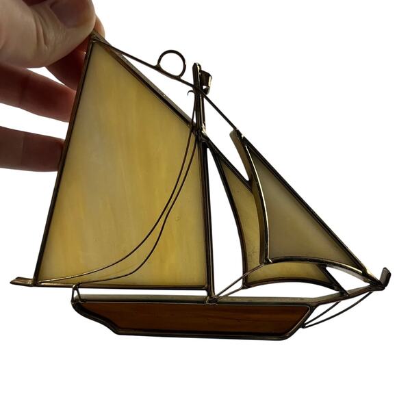 Vintage Glass Illusions Stained Sailboat Nautical Hanging Sun Catcher Handmade - Picture 2 of 11